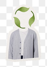 Recycle symbol head png man sticker, environment remixed media, transparent background