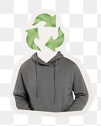 Recycle symbol head png man sticker, environment remixed media, transparent background