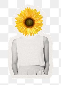 Sunflower head png woman sticker, Spring remixed media, transparent background