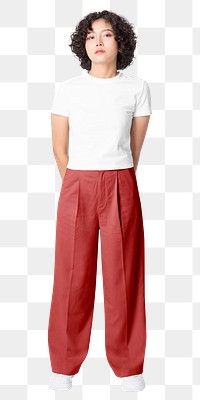 Women's png casual fashion, white t-shirt, oversized pants, transparent background