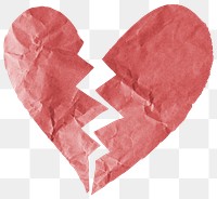 Broken heart png sticker, crumpled paper, transparent background