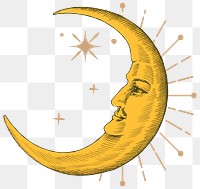 Crescent moon png sticker, celestial, whimsical illustration, transparent background