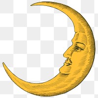 Crescent moon png sticker, celestial, whimsical illustration, transparent background