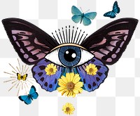 Butterfly eye png sticker, surreal, whimsical illustration, transparent background