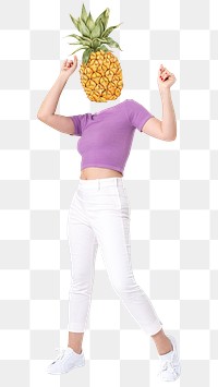 Pineapple head png fruit woman, health, wellness remixed media, transparent background