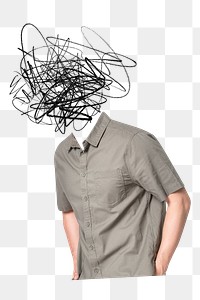 Scribble head png man, depression, mental health remixed media, transparent background