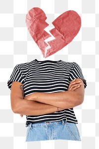 Heartbroken png woman, sad, mental health remixed media, transparent background