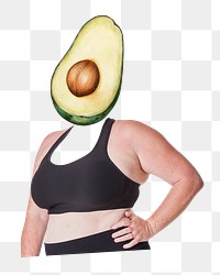 Avocado head png fruit woman, health, wellness remixed media, transparent background