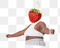 Strawberry head png fruit woman, health, wellness remixed media, transparent background