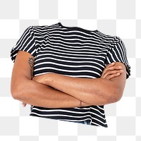 Headless woman png sticker, striped t-shirt, casual fashion, transparent background