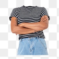 Headless woman png sticker, striped t-shirt, casual fashion, transparent background