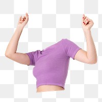 Sporty headless png girl sticker, cheerful gesture, transparent background