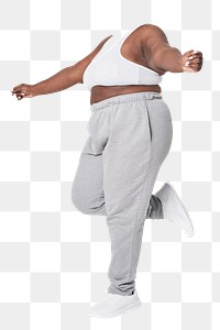 Healthy plus-size png woman sticker, headless image, transparent background