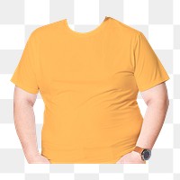 Headless plus-size man png sticker, yellow t-shirt image, transparent background