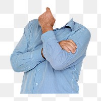 Headless businessman png sticker, thinking gesture cut out on transparent background