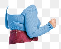 Plus-size png street fashion, blue shirt with red pants image, transparent background