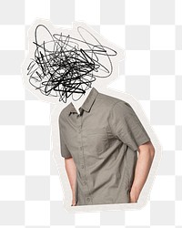 Scribble head png man, depression, mental health remixed media, transparent background