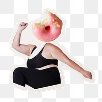 Donut head png plus-size woman, dessert food remixed media, transparent background
