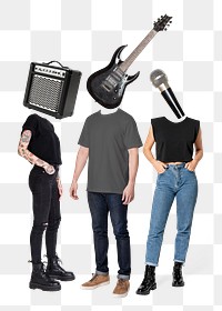 Rock band png sticker, music heads, surreal remixed media, transparent background