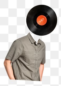 Vinyl head png man sticker, surreal music remixed media, transparent background