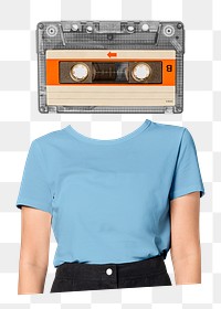 Cassette head png woman sticker, surreal music remixed media, transparent background