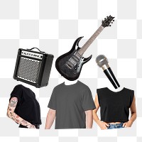 Rock band png sticker, music heads, surreal remixed media, transparent background