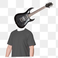 Guitar head png man sticker, music, surreal remixed media, transparent background