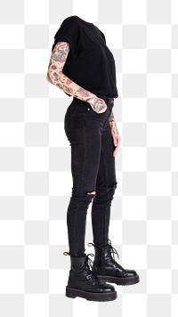 Headless tattooed woman png sticker, grunge fashion, transparent background