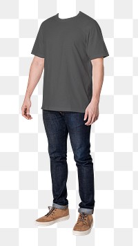 Headless man png sticker, gray t-shirt image, transparent background