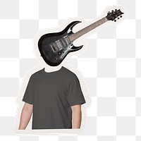 Guitar head png man sticker, music, surreal remixed media, transparent background