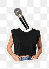 Microphone head png woman sticker, music, surreal remixed media, transparent background