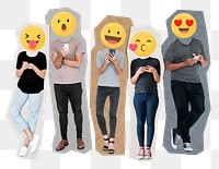 Emoticon people png sticker, social media addict remixed media, transparent background