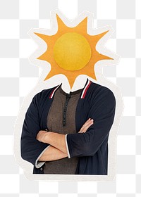 Sun head png man sticker, positivity, mental health remixed media, transparent background