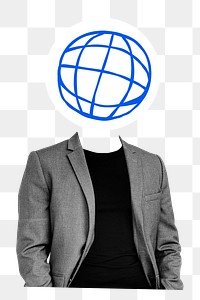 Globe grid png head businessman sticker, business connection remixed media, transparent background