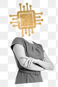 Microchip head png businesswoman sticker, tech company remixed media, transparent background