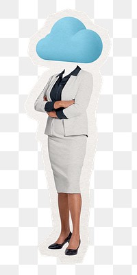 Cloud head png businesswoman sticker, technology remixed media, transparent background