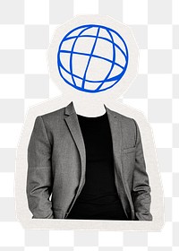 Globe grid png head businessman sticker, business connection remixed media, transparent background