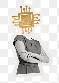 Microchip head png businesswoman sticker, tech company remixed media, transparent background