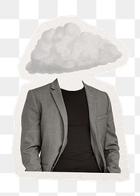 Cloud head png businessman sticker, office syndrome remixed media, transparent background