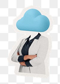 Cloud head png businesswoman sticker, technology remixed media, transparent background