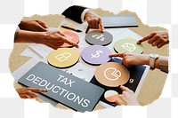 Tax deductions png word business people cutout on transparent background