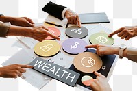 Wealth  png word business people cutout on transparent background