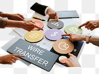 Wire transfer  png word business people cutout on transparent background