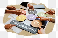 Announcement  png word business people cutout on transparent background