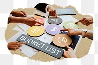 Bucket list  png word business people cutout on transparent background