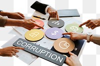 Corruption  png word business people cutout on transparent background