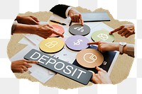Deposit  png word business people cutout on transparent background