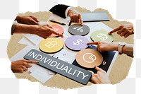 Individuality  png word business people cutout on transparent background