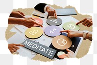 Meditate  png word business people cutout on transparent background