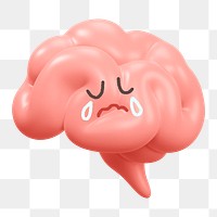 Crying brain png sticker, 3D emoticon illustration, transparent background